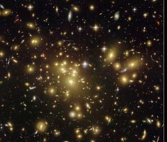 The light from galaxies in the background has been warped and arced by the galaxy cluster Abell 1689 in the foreground and perhaps with some help by either dark matter or a stronger type of gravity on this large scale. Image Source: NASA N. Benitez ( ...